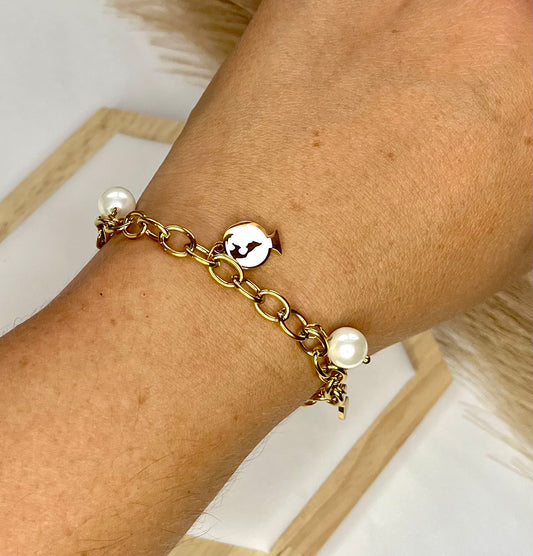 White Earth & Pearl Bracelet